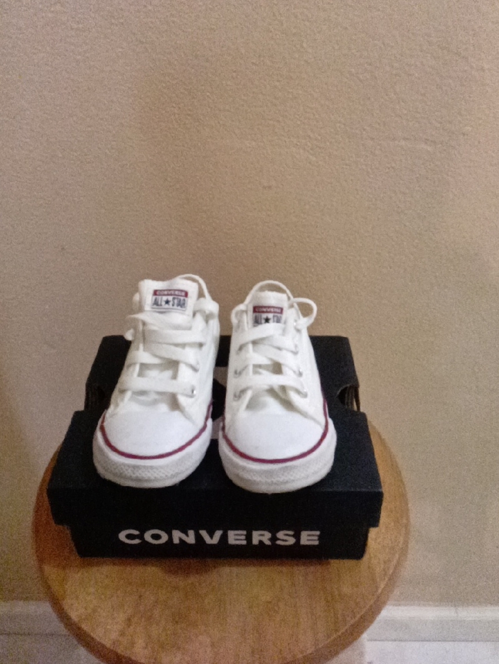 Converse Kids White Low Top Sneakers with Red Stripe